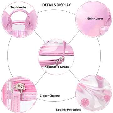 Sunwel Fashion Little Girls Mini Clear Backpack Cute Ears with Glitter Polka Dots Bow Transparent Daypack See-thru Backpack (Pink)