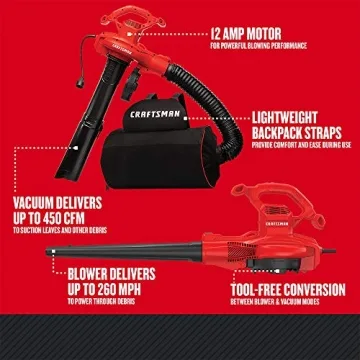 CRAFTSMAN 3-in-1 Leaf Blower and Vacuum Up to 260 MPH