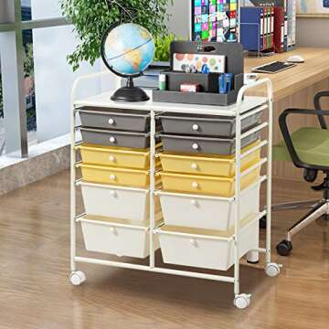 Giantex 12 Drawer Rolling Storage Cart Tools Scrapbook Paper Office School Organizer (Yellow)