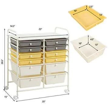 Giantex 12 Drawer Rolling Storage Cart Tools Scrapbook Paper Office School Organizer (Yellow)