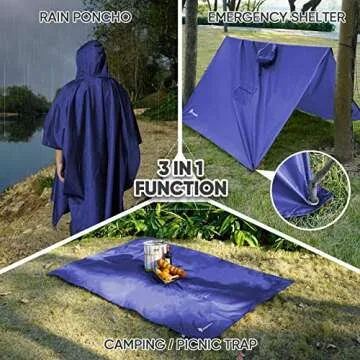 PTEROMY Hooded Rain Poncho for Adult with Pocket, Waterproof Lightweight Unisex Raincoat for Hiking ...