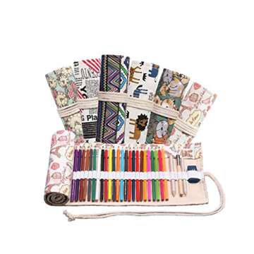 FZBNSRKO Colored Canvas Pencil Case Roll Wrap Holders for Student Artist Adult Coloring Travel Storage Organizers with 72 Slots(Black White Tree)