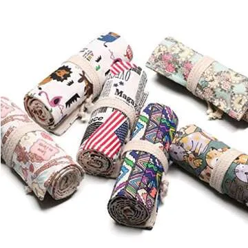 FZBNSRKO Colored Canvas Pencil Case Roll Wrap Holders for Student Artist Adult Coloring Travel Storage Organizers with 72 Slots(Black White Tree)
