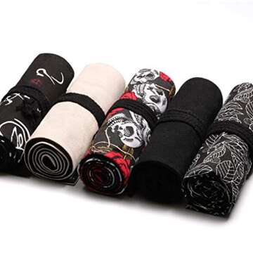 FZBNSRKO Colored Canvas Pencil Case Roll Wrap Holders for Student Artist Adult Coloring Travel Storage Organizers with 72 Slots(Black White Tree)