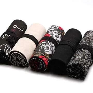 FZBNSRKO Colored Canvas Pencil Case Roll Wrap Holders for Student Artist Adult Coloring Travel Storage Organizers with 72 Slots(Black White Tree)
