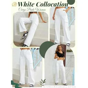 QYANGG High Waist Cargo Pants Women Stretch Baggy Cargo Pants Women Multiple Pockets Relaxed Fit Straight Wide Leg Y2K Pants White