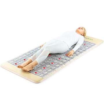 Healthyline Advanced Infrared Heating Pad - Large Multi-Purpose Heated Mat - Amethyst Jade and Tourmaline Gemstones - Photon Red Lights - 76" x 32" Firm