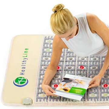 Healthyline Advanced Infrared Heating Pad - Large Multi-Purpose Heated Mat - Amethyst Jade and Tourmaline Gemstones - Photon Red Lights - 76" x 32" Firm