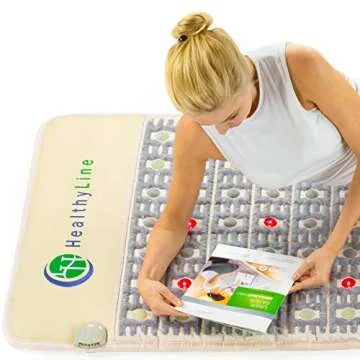 Healthyline Advanced Infrared Heating Pad - Large Multi-Purpose Heated Mat - Amethyst Jade and Tourmaline Gemstones - Photon Red Lights - 76" x 32" Firm