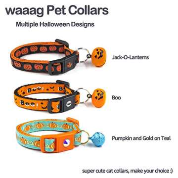 waaag Pet Collars Halloween Multiple Designs, Pumpkins and Gold on Teal Pet Collars for Cats, Adjust...