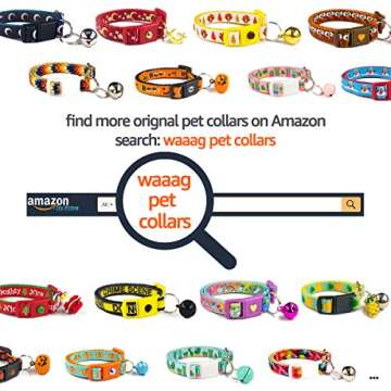 waaag Pet Collars Halloween Multiple Designs, Pumpkins and Gold on Teal Pet Collars for Cats, Adjustable Breakaway Cat Collar with Bell, Small Cat/Kitten Size (Pumpkin and Gold, 6.5"-10")