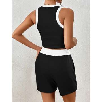 Lingswallow 2 Piece Women Lounge Sets - Sleeveless Crop Top and Shorts Waffle Lounge Set Tracksuits Sweatsuits for Women
