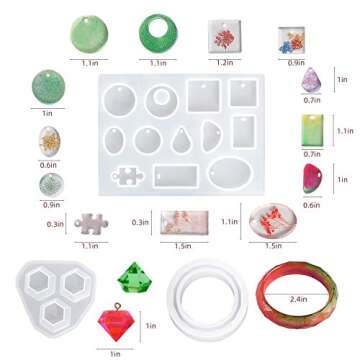Silicone Resin Mold for Jewelry Casting,DIY Crystal Pendant Epoxy Resin Making Kit for Resin Casting Beginner (174pcs)