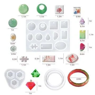 Silicone Resin Mold for Jewelry Casting,DIY Crystal Pendant Epoxy Resin Making Kit for Resin Casting Beginner (174pcs)