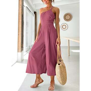 Stylish ANRABESS Women's Summer One Shoulder Jumpsuit with Pockets