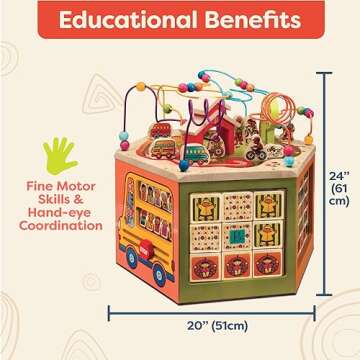 B. toys- Youniversity- Wooden Activity Cube – Developmental Learning Center – Toys for Toddlers, Kids – Alphabet, Numbers, Shapes – 12 Months +