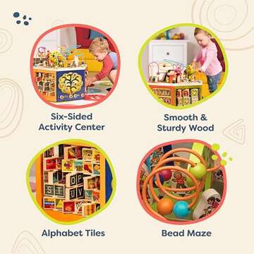 B. toys- Youniversity- Wooden Activity Cube – Developmental Learning Center – Toys for Toddlers, Kids – Alphabet, Numbers, Shapes – 12 Months +