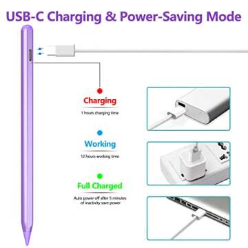 Apple Pencil Compatible Stylus Pen for iPad Air, Mini, 8th/7th/6th Gen iPad, iPad Pro 11&12.9 Inch, Purple