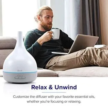 LEVOIT Essential Oil Diffuser, Aromatherapy Diffuser for Essential Oils, Cool Mist Humidifier,300ml Aroma Diffuser with 7 Color Lights & Timer, Auto Shut-off, for Home Office Bedroom