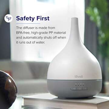 LEVOIT Essential Oil Diffuser, Aromatherapy Diffuser for Essential Oils, Cool Mist Humidifier,300ml Aroma Diffuser with 7 Color Lights & Timer, Auto Shut-off, for Home Office Bedroom