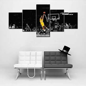 Black and Yellow Background Match Wall Art Painting Basketball Player Kobe Bryant of Lakers at Stapl...