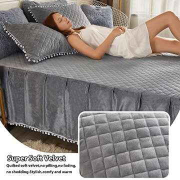 LIFEREVO 2 Pack Diamond Quilted Velvet Bed Pillowcases, Pom Poms Fringe Decorative Throw Pillow Shams Set of 2, Soft Bed Pillow Cases Zipper Closure for Teen's Girls Bedroom (Gray, Standard/Queen)