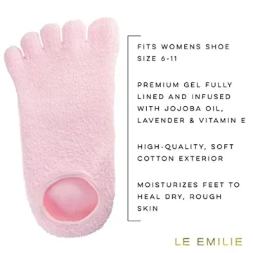LE EMILIE Moisturizing Gel Heel Socks | Perfect Gift for Healing Dry Cracked Heels and Feet | Infused with Aromatherapy Blend of Lavender and Jojoba Oil | 1 Pair, PINK