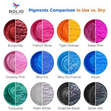 Rolio Premium Mica Powder Pearlescent Color Pigment - Art Set for Epoxy Resin - for Soap Making, Nail Polish, Lip Gloss, Eye Shadow, Slime & Candle Jars - 10g, 24 Jars - (Original Set)