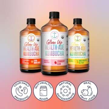 Health-Ade Kombucha Tea Organic Drink - Glow Up Variety Pack, 12 Bottles