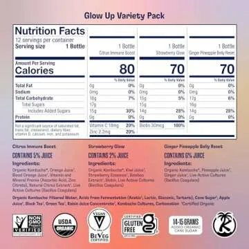 Health-Ade Kombucha - Organic Probiotic Drink, Glow Up Pack