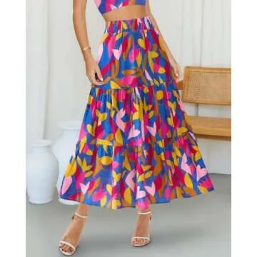BTFBM Floral Print Midi Maxi Skirt - Stylish Summer Wear