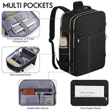 MOMUVO Large Travel Backpack Women, Flight Approved Carry On Backpack, Water Resistant Anti-Theft Casual Daypack School Bag Fit 17 Inch Laptop with USB Charging Port, Black