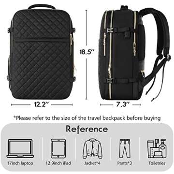 MOMUVO Large Travel Backpack Women, Flight Approved Carry On Backpack, Water Resistant Anti-Theft Casual Daypack School Bag Fit 17 Inch Laptop with USB Charging Port, Black
