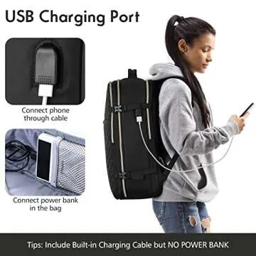 MOMUVO Large Travel Backpack Women, Flight Approved Carry On Backpack, Water Resistant Anti-Theft Casual Daypack School Bag Fit 17 Inch Laptop with USB Charging Port, Black