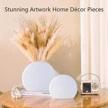 ZENS Rustic Ceramic Vase Set of 2, Minimalist Off-White Boho Pampas Flower Vase, Matte Grainy Textur...