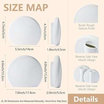 ZENS Rustic Ceramic Vase Set of 2, Minimalist Off-White Boho Pampas Flower Vase, Matte Grainy Texture Bookshlef Vases for Ins Style Home Decor Living Room Table Centerpiece