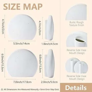 ZENS Rustic Ceramic Vase Set of 2, Minimalist Off-White Boho Pampas Flower Vase, Matte Grainy Texture Bookshlef Vases for Ins Style Home Decor Living Room Table Centerpiece