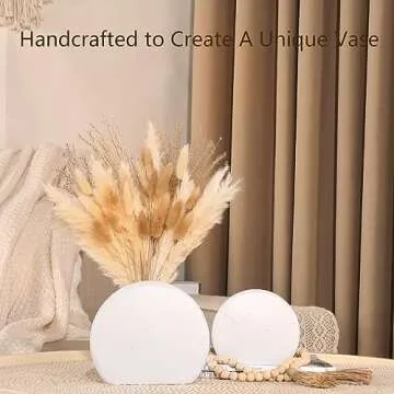 ZENS Rustic Ceramic Vase Set of 2, Minimalist Off-White Boho Pampas Flower Vase, Matte Grainy Texture Bookshlef Vases for Ins Style Home Decor Living Room Table Centerpiece