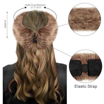 Loritta Womens Winter Headbands Faux Fur Headband Elastic Ear Warmers Furry Ear Muffs,Dark Brown