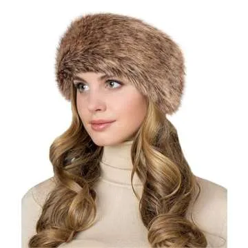 Loritta Womens Winter Headbands Faux Fur Headband Elastic Ear Warmers Furry Ear Muffs,Dark Brown