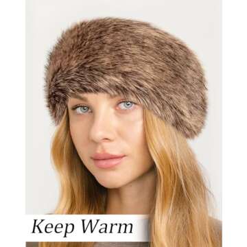 Loritta Womens Winter Headbands Faux Fur Headband Elastic Ear Warmers Furry Ear Muffs,Dark Brown