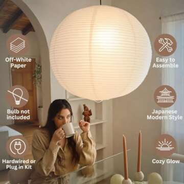 Nogy Lantern Lamp Pendant Light - Elegant Off White Rice Paper Design for Home Decor