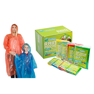 Lingito Rain Poncho Family Pack: Extra Thick Disposable Rain Ponchos for Men Women Teens Children (8...