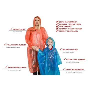 Lingito Extra Thick Disposable Rain Ponchos for Families