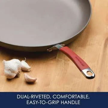 Rachael Ray 87631-T Cucina Hard Anodized Nonstick Skillet with Helper Handle, 14 Inch Frying Pan, Gray/Red