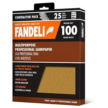 Fandeli Multi-Purpose Sandpaper | 100 Grit | 25 Sheets of 9'' x 11'' | Ideal for Sanding Metal, Untr...