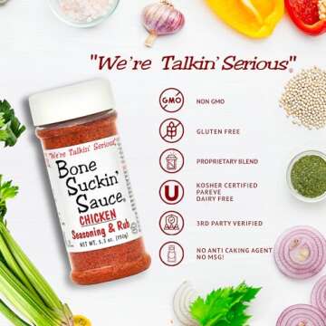 Bone Suckin' Sauce Chicken Seasoning & Rub with Garlic & Sage, Perfect for Chicken, Turkey, Other Po...