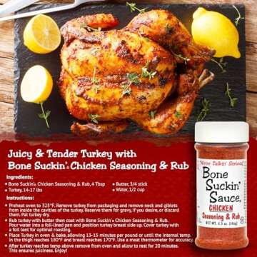 Bone Suckin' Sauce Chicken Seasoning & Rub with Garlic & Sage, Perfect for Chicken, Turkey, Other Poultry, Fish - Brown Sugar, Garlic, Onion, Spices - Non-GMO, Gluten-Free