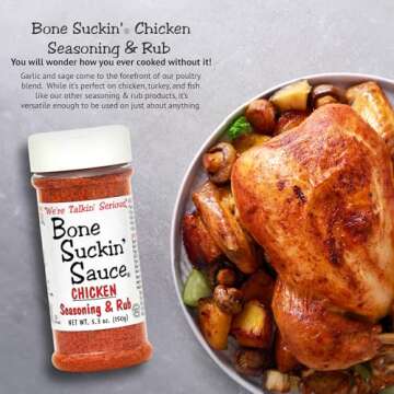 Bone Suckin' Sauce Chicken Seasoning & Rub with Garlic & Sage, Perfect for Chicken, Turkey, Other Poultry, Fish - Brown Sugar, Garlic, Onion, Spices - Non-GMO, Gluten-Free