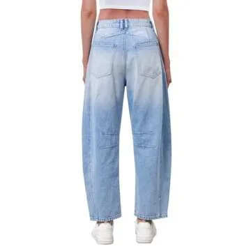 GREAIDEA Mid Rise Barrel Jeans - Chic Wide Leg Crop Denim Pants for Women